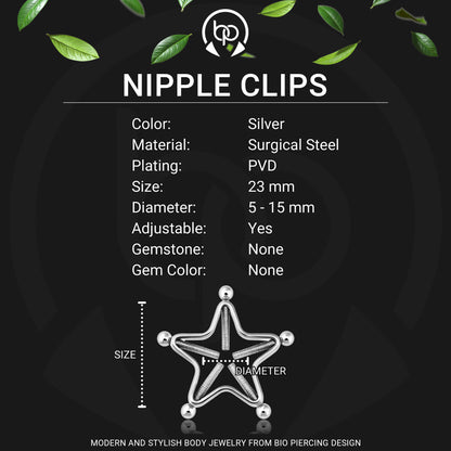 Surgical Steel Nipple Clips in Star Shape with Screws