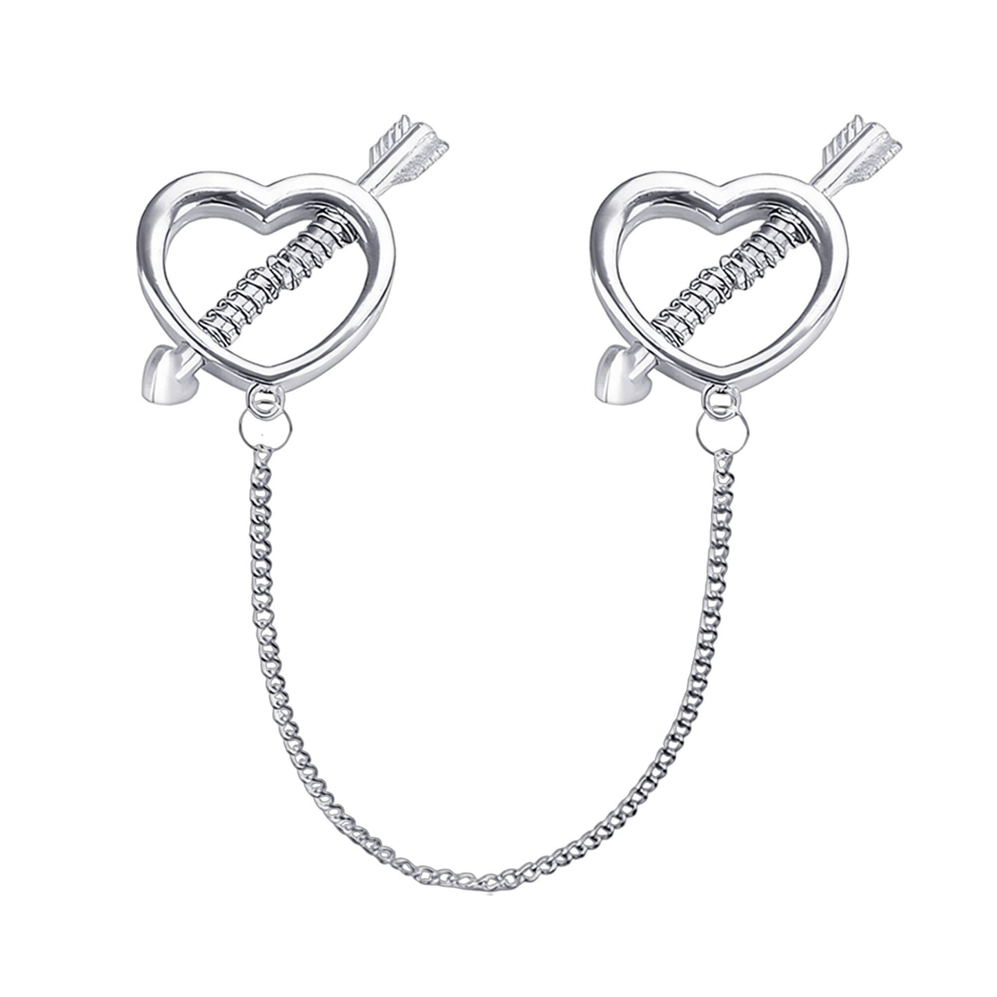 Surgical Steel Nipple Clips with Hearts and Chain