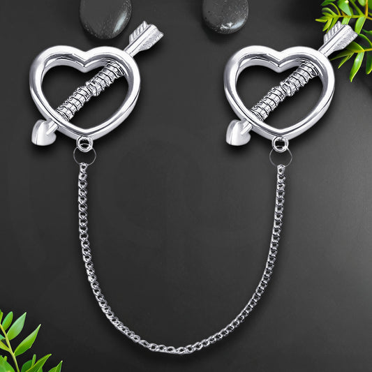 Surgical Steel Nipple Clips with Hearts and Chain