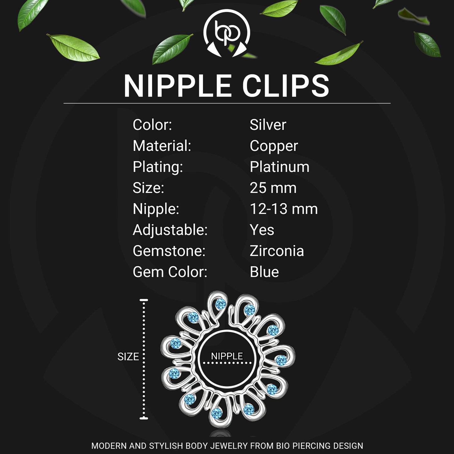 Silver Plated Nipple Clips in Modern Style with Zirconia