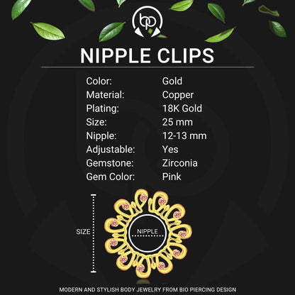 Gold Plated Nipple Clips in Modern Style with Zirconia