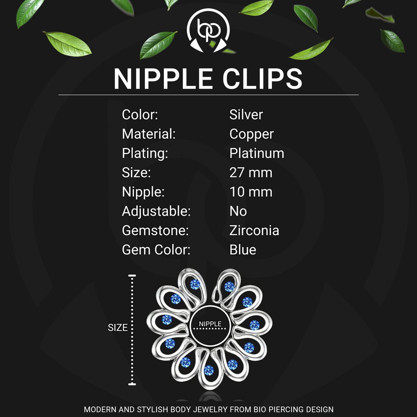 Silver Plated Nipple Clips in Modern Style with Zirconia