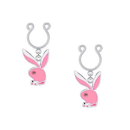 Silver Plated Nipple Clips with Pink Rabbits