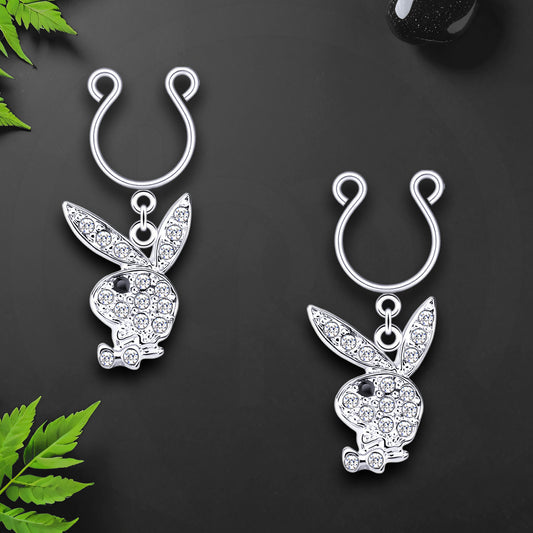 Silver Plated Nipple Clips with Crystal Rabbits