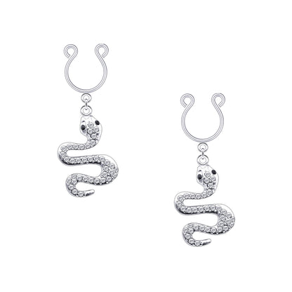 Silver Plated Nipple Clips with Crystal Snake