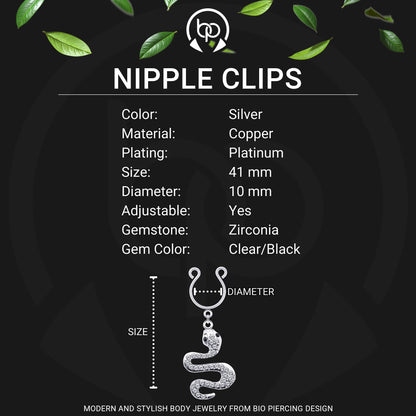 Silver Plated Nipple Clips with Crystal Snake