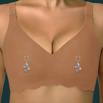 Silver Plated Nipple Clips with Crystal Snake