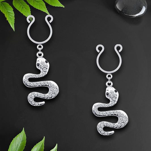 Silver Plated Nipple Clips with Crystal Snake