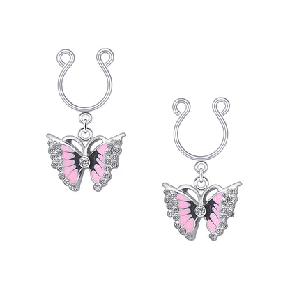 Silver Plated Nipple Clips with Pink Butterflies and CZ