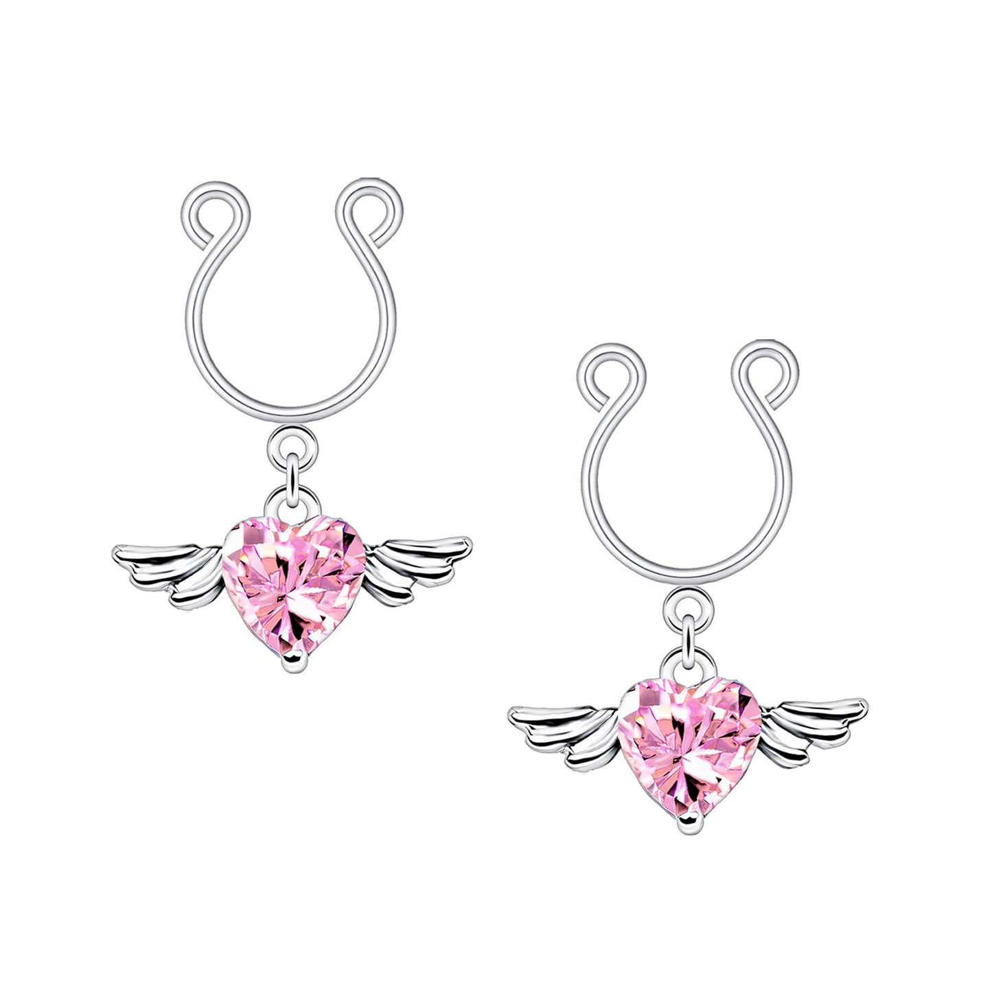 Silver Plated Nipple Clips with Flying Crystal Heart