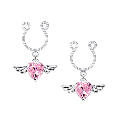 Silver Plated Nipple Clips with Flying Crystal Heart