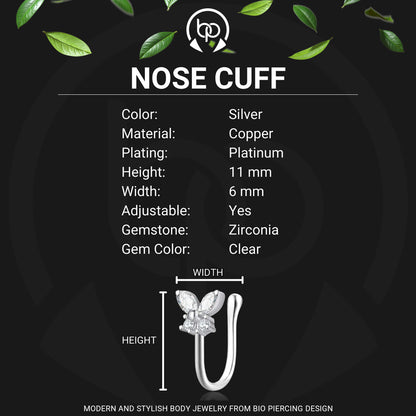 Silver Plated Nose Cuff with Butterfly