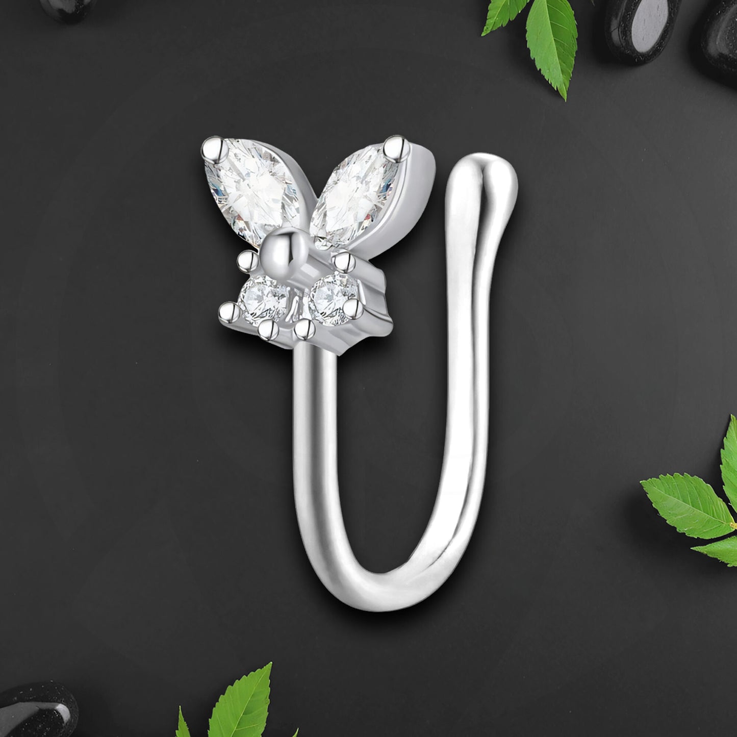 Silver Plated Nose Cuff with Butterfly