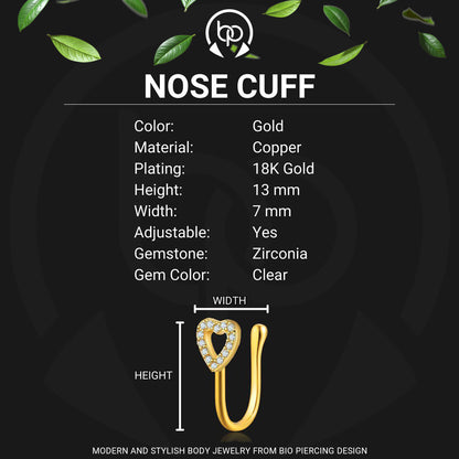 Gold Plated Nose Cuff with Heart
