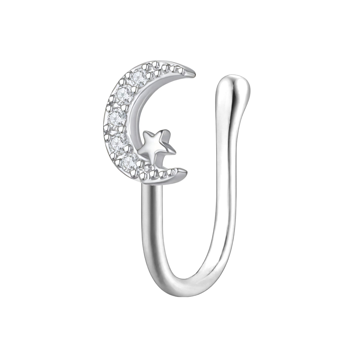 Silver Plated Nose Cuff with Moon and Star