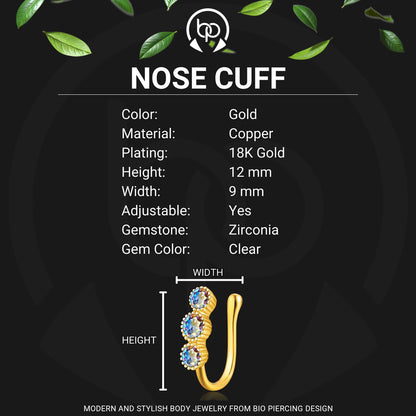 Gold Plated Nose Cuff with Three CZ