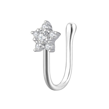 Silver Plated Nose Cuff with Flower