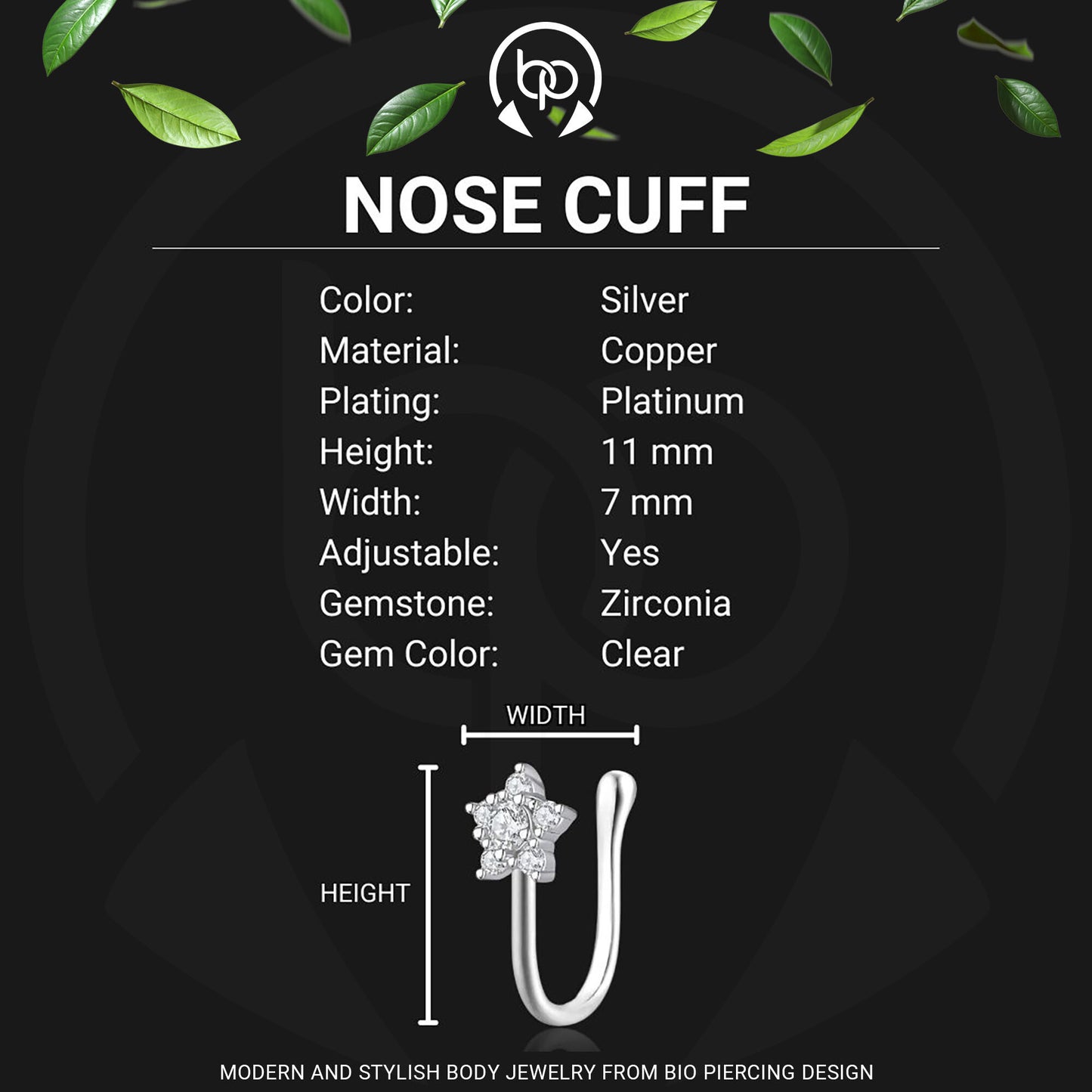 Silver Plated Nose Cuff with Flower