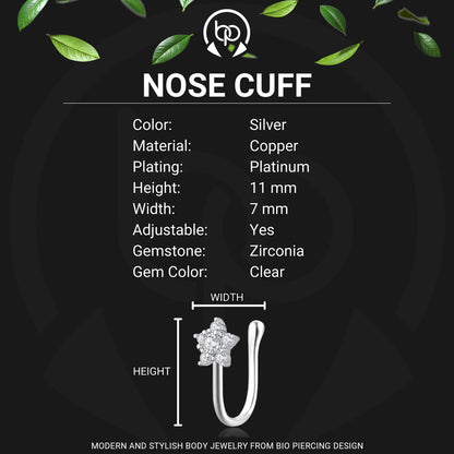 Silver Plated Nose Cuff with Flower