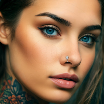 Silver Plated Nose Cuff with Opal Flower