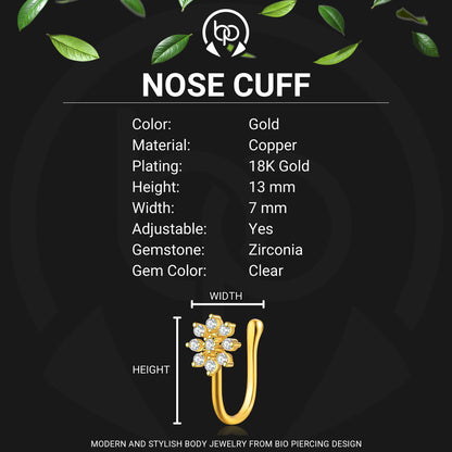 Gold Plated Nose Cuff with Flower
