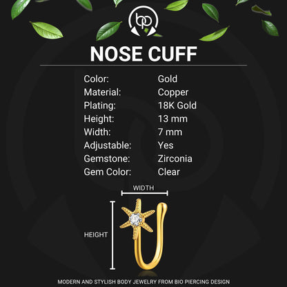Gold Plated Nose Cuff with Star