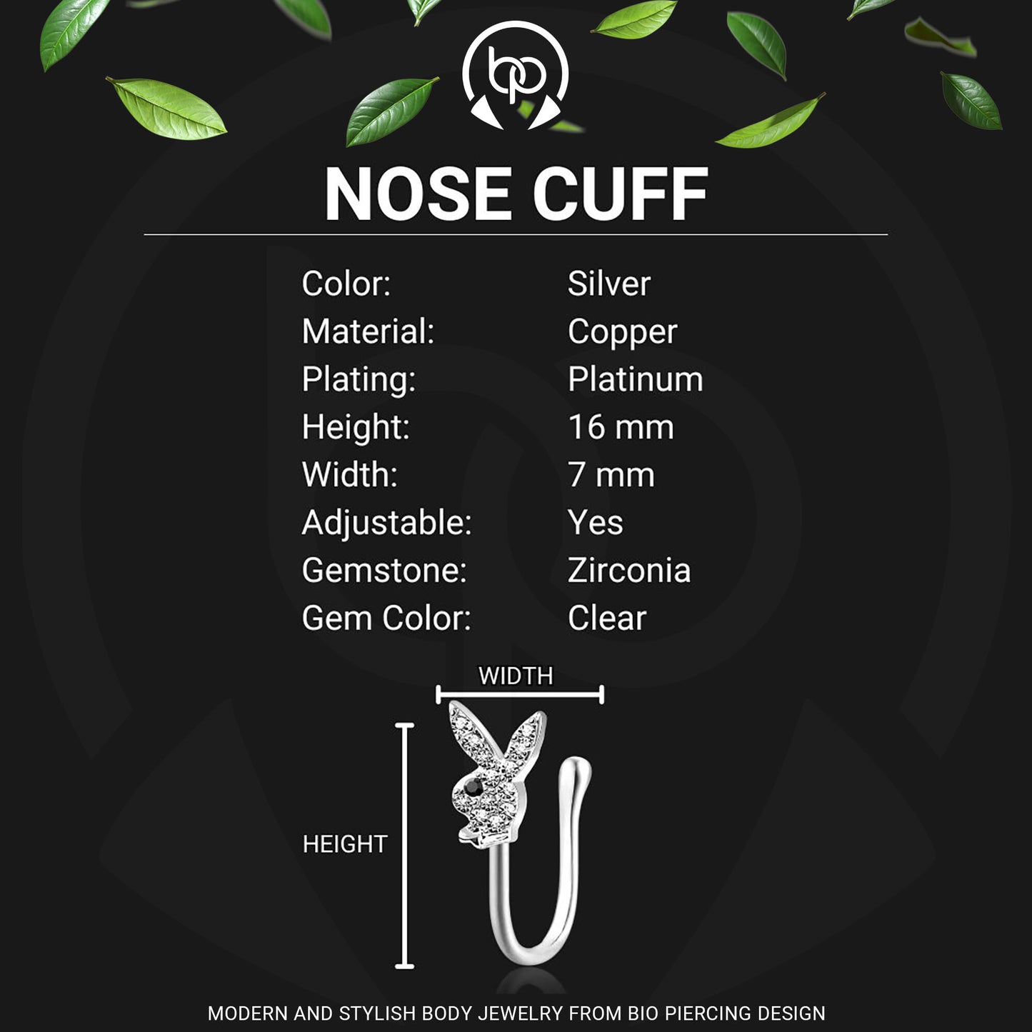 Silver Plated Nose Cuff with Rabbit