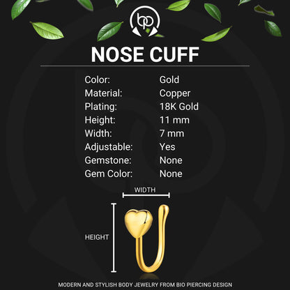 Gold Plated Nose Cuff with Heart
