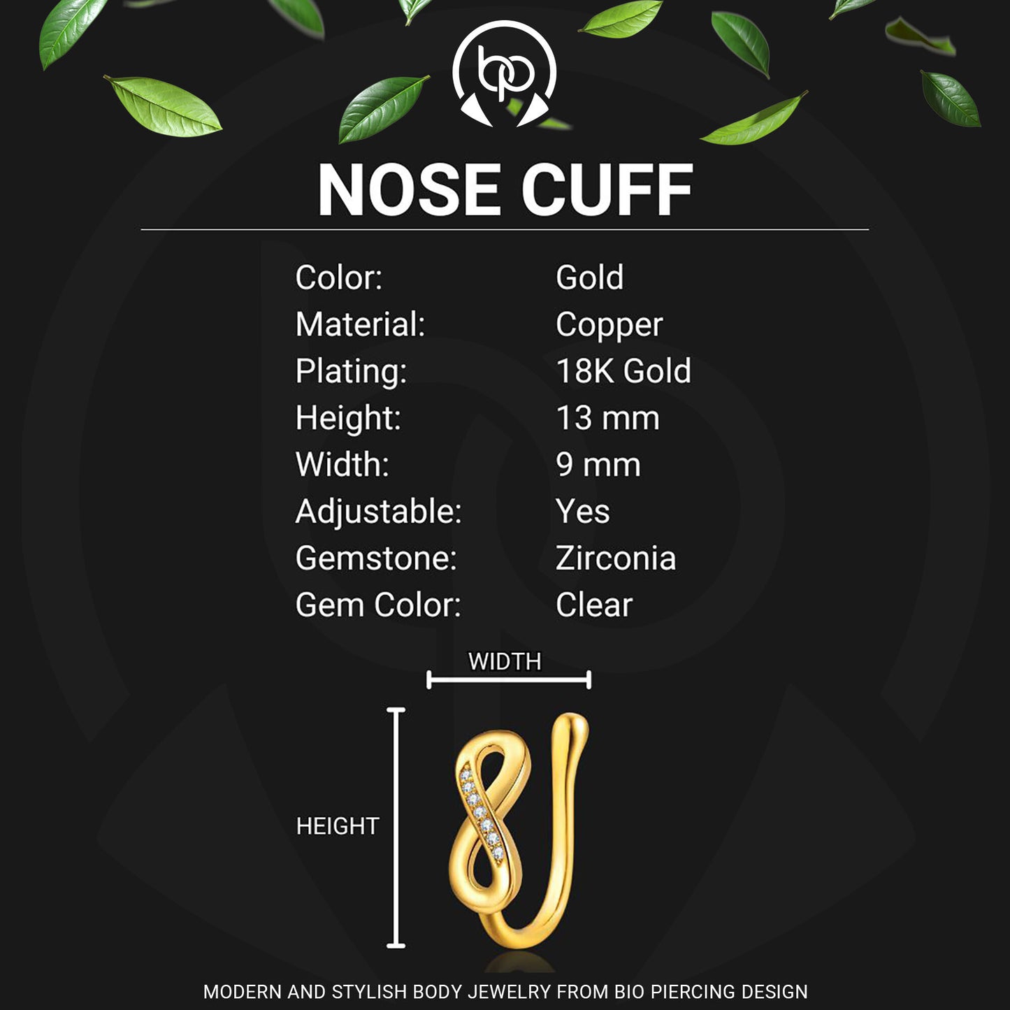 Gold Plated Nose Cuff with Infinity