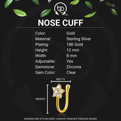 Sterling Silver Nose Cuff with Flowers