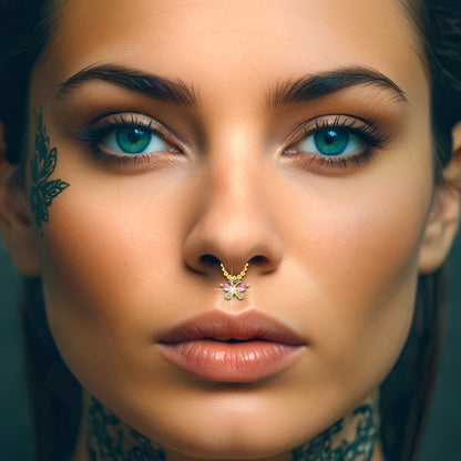 Gold Plated Septum Clip with Butterfly Dangle