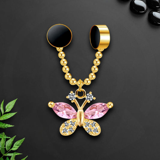 Gold Plated Septum Clip with Butterfly Dangle