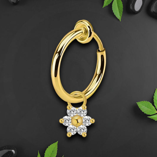 Surgical Steel Fake Ring with Flower Dangle