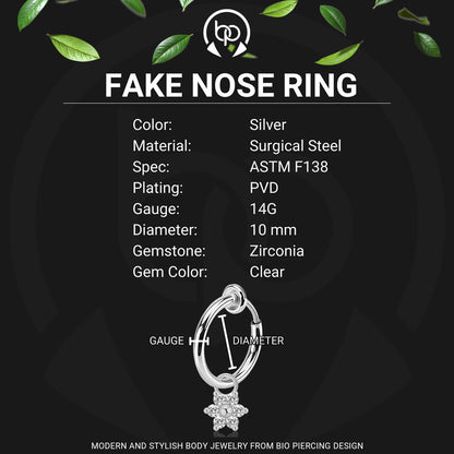 Surgical Steel Fake Ring with Flower Dangle