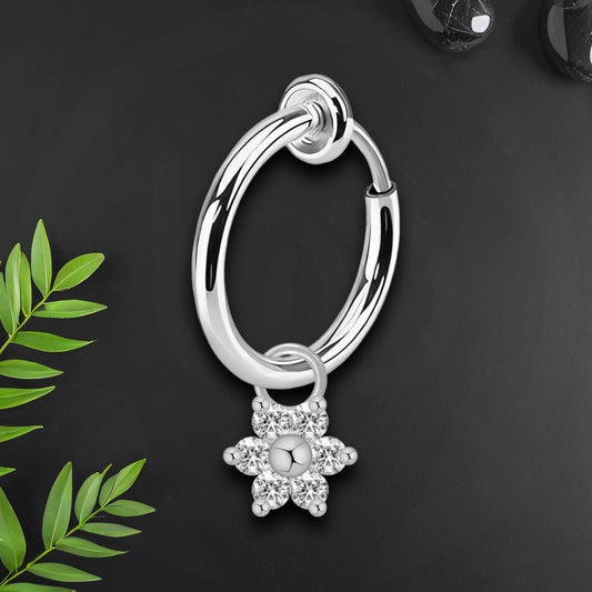 Surgical Steel Fake Ring with Flower Dangle