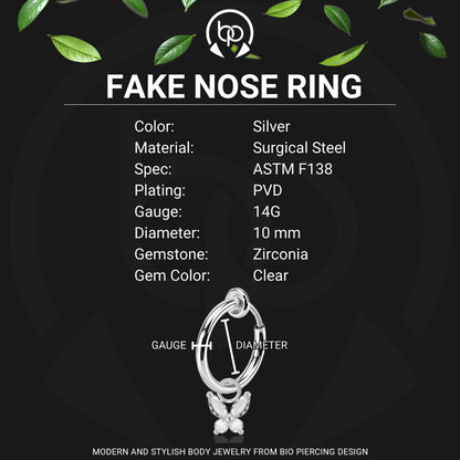 Surgical Steel Fake Ring with Butterfly Dangle