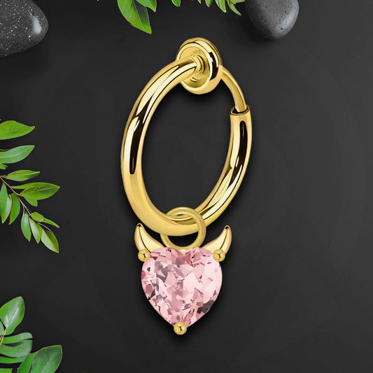 Surgical Steel Fake Ring with Pink Evil Heart