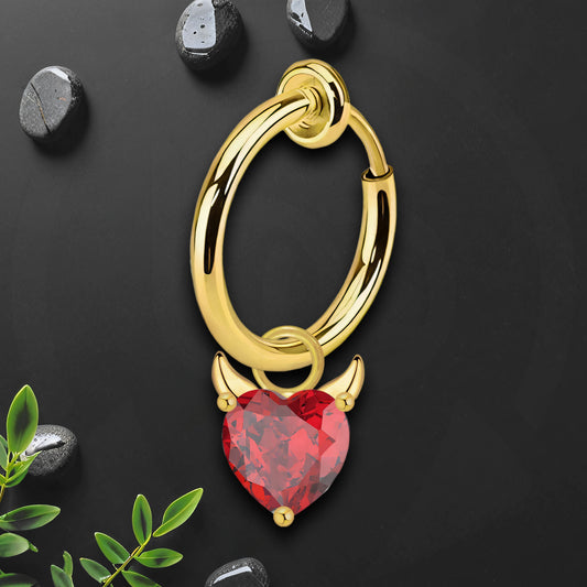 Surgical Steel Fake Ring with Red Evil Heart