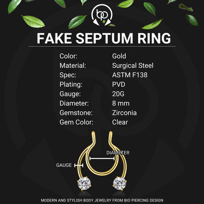 Surgical Steel Septum Cuff with Zirconia Crystals