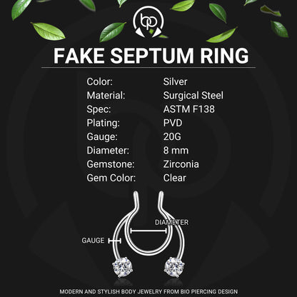 Surgical Steel Septum Cuff with Zirconia Crystals