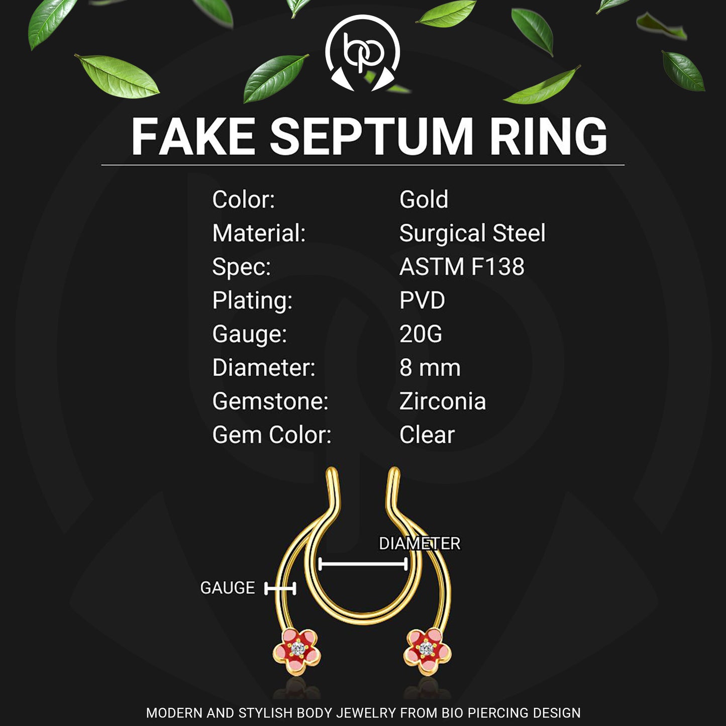 Surgical Steel Septum Cuff with Flowers