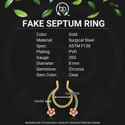 Surgical Steel Septum Cuff with Flowers