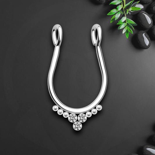 Surgical Steel Septum Cuff with Beads and Crystals