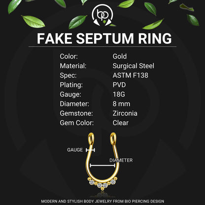 Surgical Steel Septum Cuff with Beads and Crystals