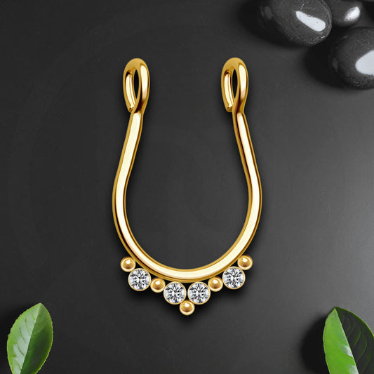 Surgical Steel Septum Cuff with Beads and Crystals