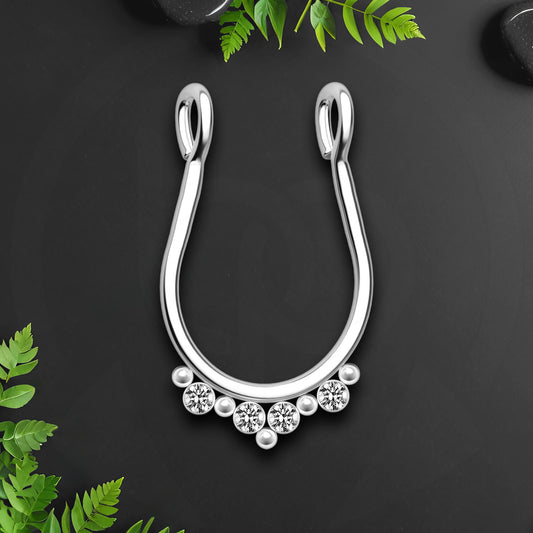 Surgical Steel Septum Cuff with Beads and Crystals