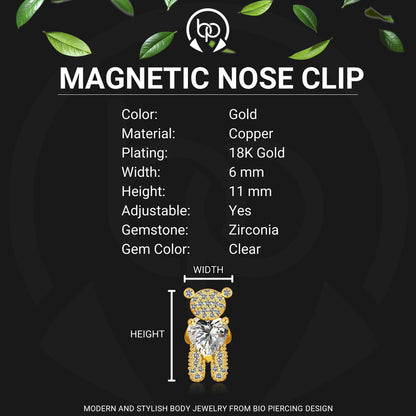 Gold Plated Nostril Clip with Crystal Bear